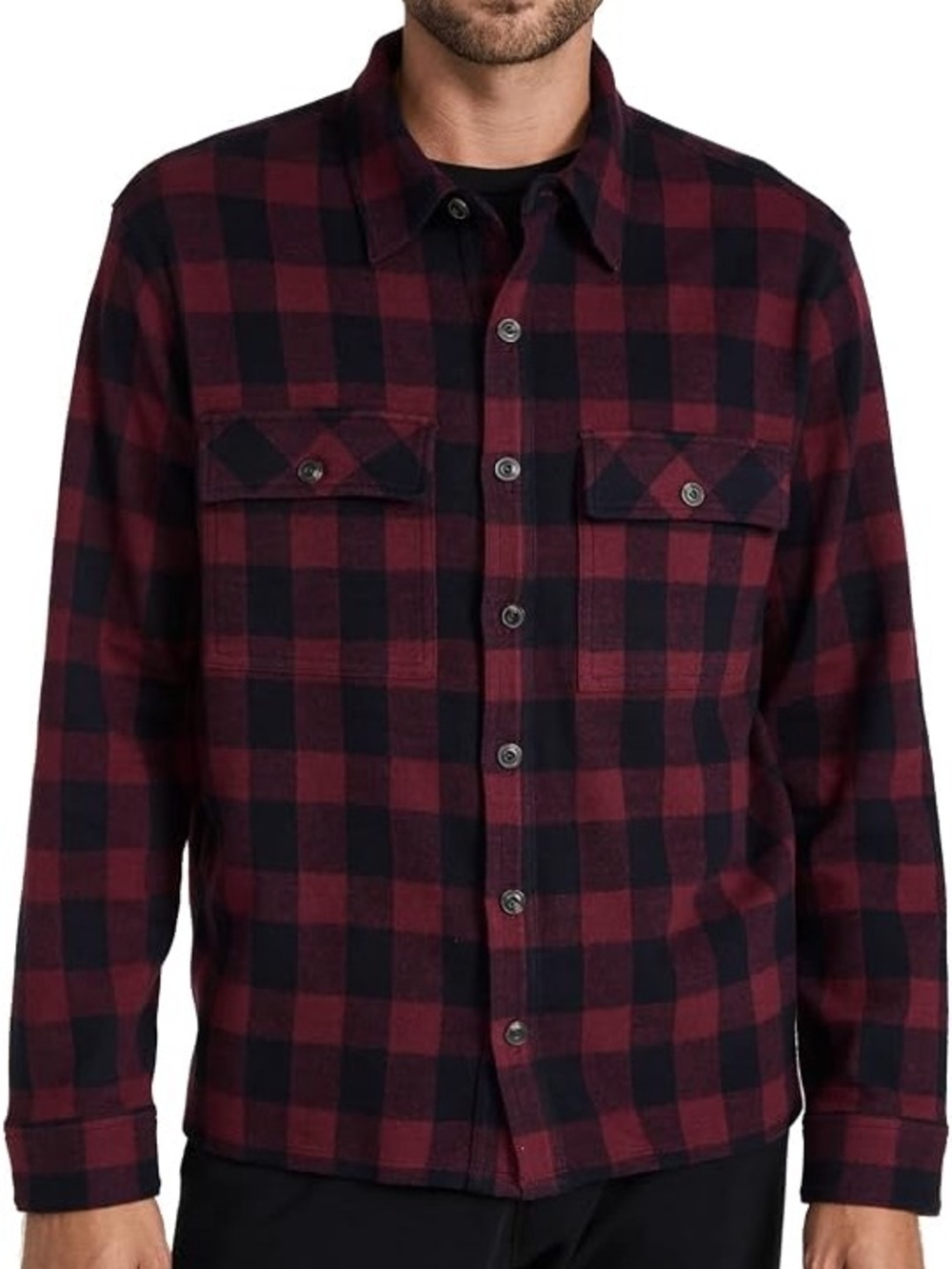 Vince Men’s Buffalo Check Button Down Shirt Stretch Flannel Red/Black EUC XL